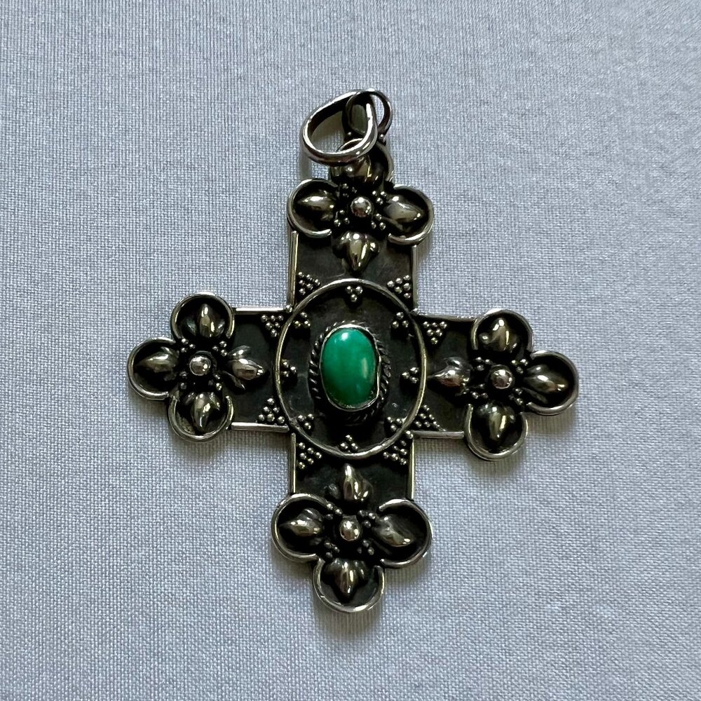 925 Silver Cross Pendant with Turquoise